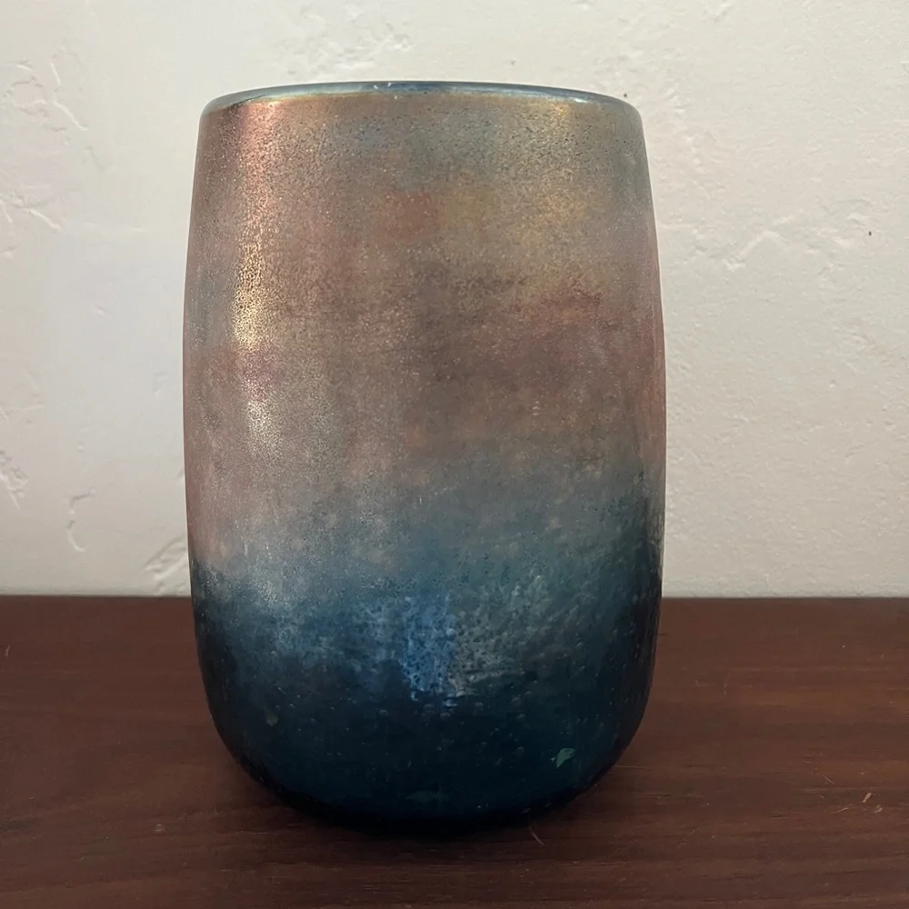 Anthropologie Teal and Rose Ombre Iridescent Vase